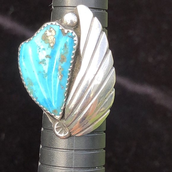 Vintage 8.5 Sleeping Beauty Turquoise Sterling Silver Ring by Bernadette Eustace - Picture 1 of 12